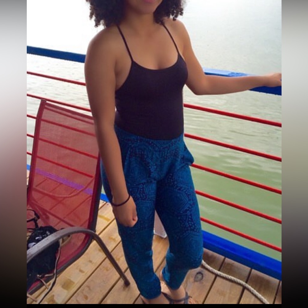 Printed aqua and navy pants